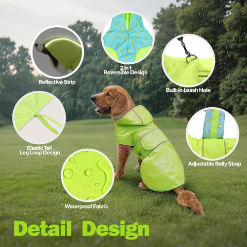 Dog Raincoat Reversible Dog Rain Jacket (Neon Green / 3X-Large)