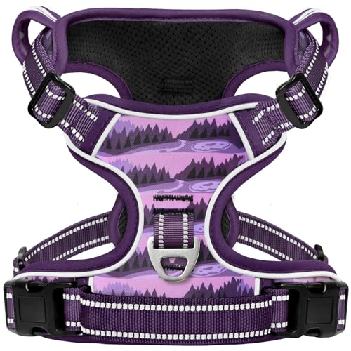 Dog Harness No Pull Adjustable Padded Reflective Harness for Small Medium Large Dogs with Handle for Walking Training (M / Moon Night)