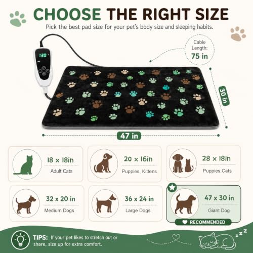 Extra Large Dog Heating Pad 47x30 UL Dual Security Certification (Black / 47 x 30 in)