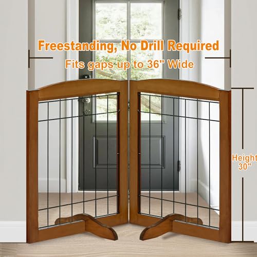 2 Panel Freestanding Adjustable Wooden Dog Gate (30"Height-2 Panel / Oak Cherry)