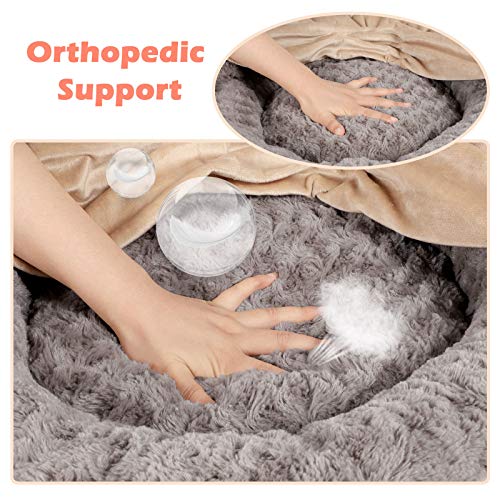 Dog Beds for Small Medium Dogs with Hooded Blanket (Medium (26"x26"x6") / Beige Brown)