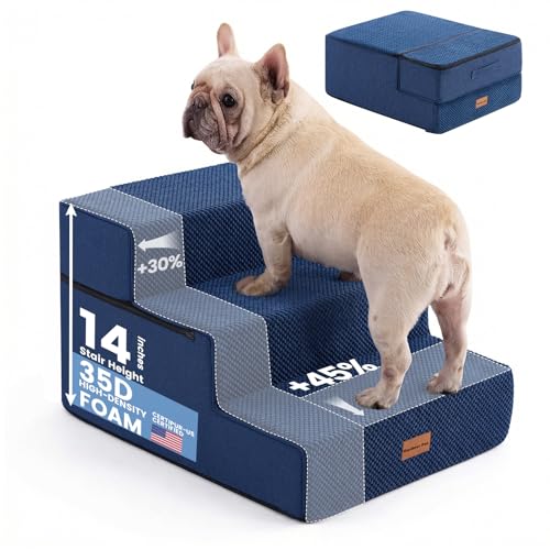 Dog Stairs for Small Dogs 14" H (Navy / 18"x22"x14"Extra Wide)