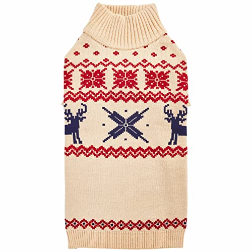 Christmas Reindeer and Snowflake Dog Sweater in Light Beige (14 inch (Pack of 1) / Reindeer - Light Beige)
