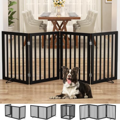 Freestanding Dog Gate Indoor (Black / 75”Wx24”H, 4 Panles)