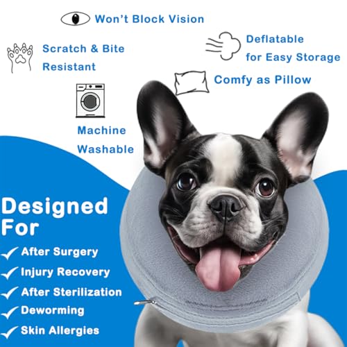 Inflatable Dog Cone Collar (Light Grey / Large [Neck: 13"-18"])