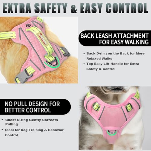 Dog Harness for Small Sized Dog No Pull Dog Vest ID Tag Pocket (Baby Pink & Sunlight / X-Small)