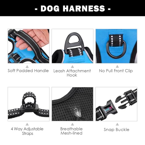 No Pull Dog Harness Medium Reflective Front Clip Vest with Handle (Medium / Blue)