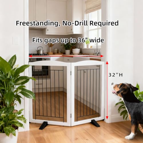 Freestanding Dog Fence Indoor (White / 【2 Panels】40''w x 32''h)