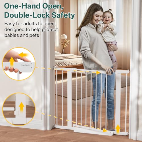 27 36.6 in Wide Baby Gate for Stairs and Doorways (White / 27-36.6"W x 28"H)