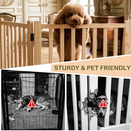 Wooden Freestanding Pet Gate Indoor (【6 Panels】H:16.9")