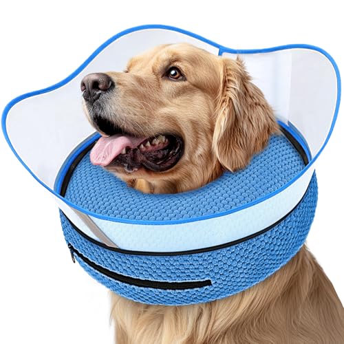 Raised Inflatable Dog Cone Alternative Collars for After Surgery (Blue / S(Neck 7"-9.5"))
