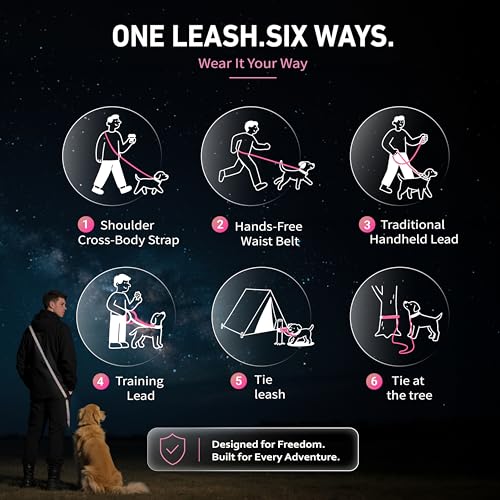 Hands Free Dog Leash (6–9.5 ft / Pink)