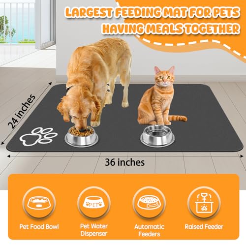Dog Food Mat 36" x 24" Extra Large Absorbent Dog Mat for Food and Water (36"L x 24"W / Bohemia red)