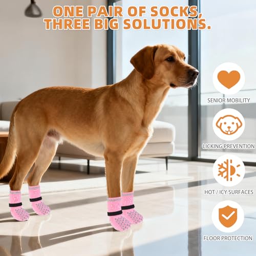 Anti Slip Dog Socks Shoes for Hot Pavement to Prevent Licking Paws Scratching (Pink / Medium (4 Pack))