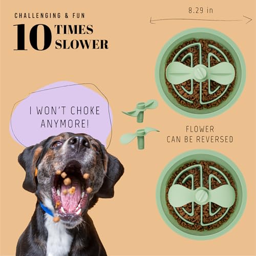 Slow Feeder Dog Bowls for Large Breed (Petal Feeder Green / 2.5 Cup - Fit 7.5-7.7'' Feeder Holes)