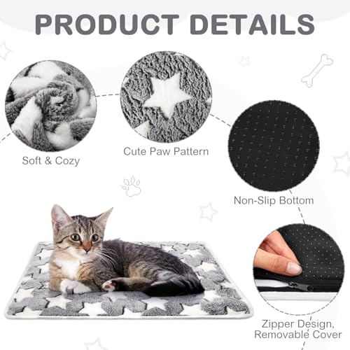 2 Pack Self Warming Cat Bed Self Heating Dog Pad Cat Warming Pad Thermal Pet Mat Washable Reflect Body Heat Removable Cover for Indoor Kittens Puppies Feral Pet (16 x 20 Inch)