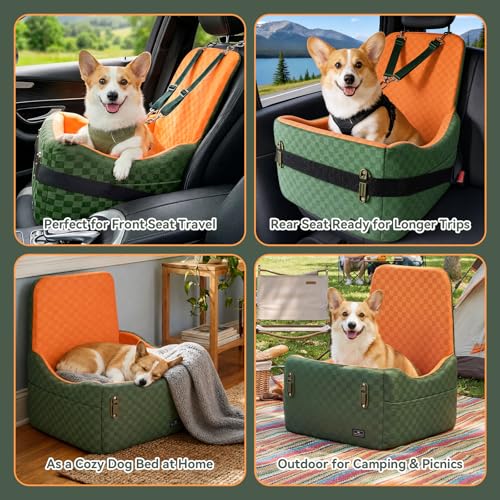 Pet Car Seat with Patented Safety System (Green/Orange / Medium)