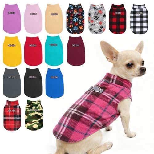 Dog Fleece Vest Sweater Winter Jacket for Small Medium Dogs (Medium / PINK BUFFALO PLAID)