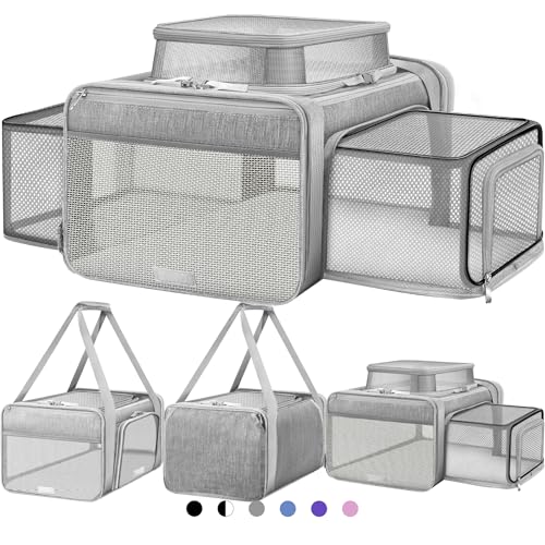 Top and 2 Sides Expandable Cat Carrier 18x13.5x9.5 TSA Airline Approved (Grey / 18.0"L x 13.5"W x 9.5"H)