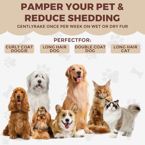 3-in-1 Professional Pet Shedding Dematting Comb - Deshedding Undercoat Rake for Dogs with Stainless Steel Blades Metal Pet Brush with Wood Handle Matted Hair Detangling Thinning and Shedding (Upgraded 3-in-1 Comb)