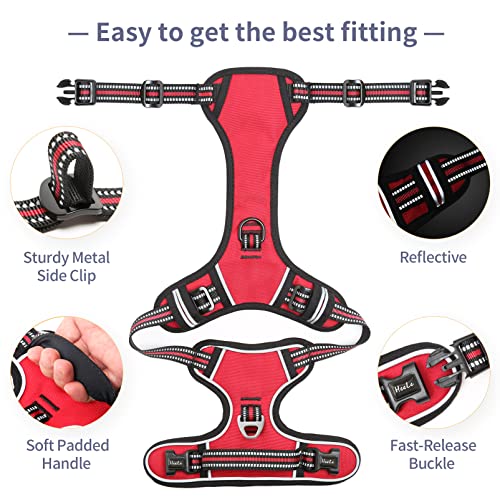 Dog Harness Reflective Front Clip Vest with Control Handle (M / Red)