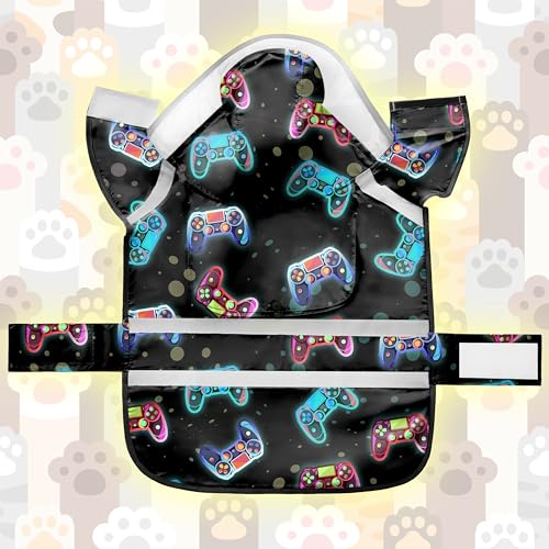 Dog Raincoat Adjustable Rain Jacket with Hooded Double Layer for Large Medium Small Dogs Puppies (Game Black / X-Large)