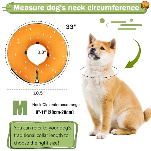 Inflatable Dog Cone Collar for Large Medium Small Dogs (Hamburger / M（neck 8"-11"）)