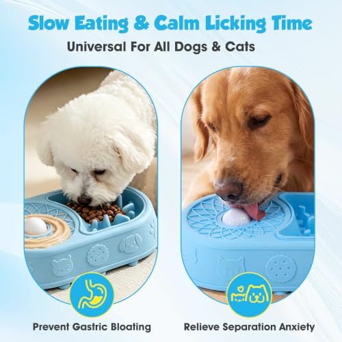 2 in 1 Slow Feeder Dog Bowls with Interactive Rolling Ball