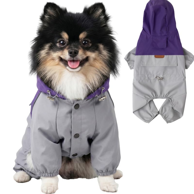 Dog Raincoat Full (XXL-Back(16.6-18.5″) | Weight(30-38lbs) / Purple)