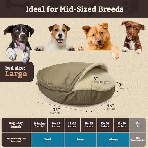 Cozy Cave Dog Bed (35.0"L x 35.0"W x 8.0"Th / Khaki)