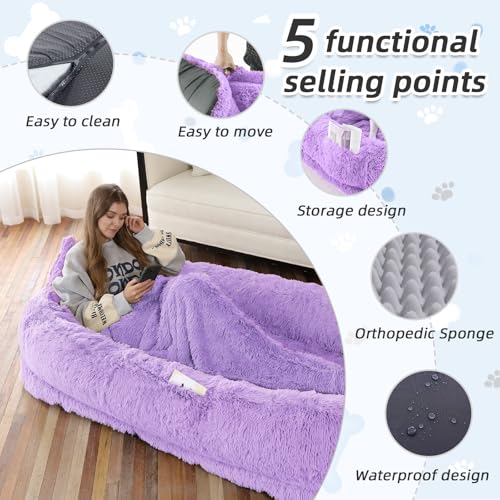 Human Dog Bed (71.0"L x 45.0"W x 12.0"Th / Purple)