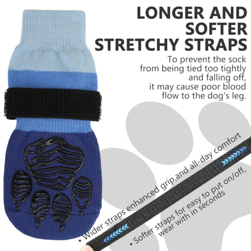 Non Slip Dog Socks for Hardwood Floors to Prevent Licking Paw L (Large(6 Pack) / Blue)