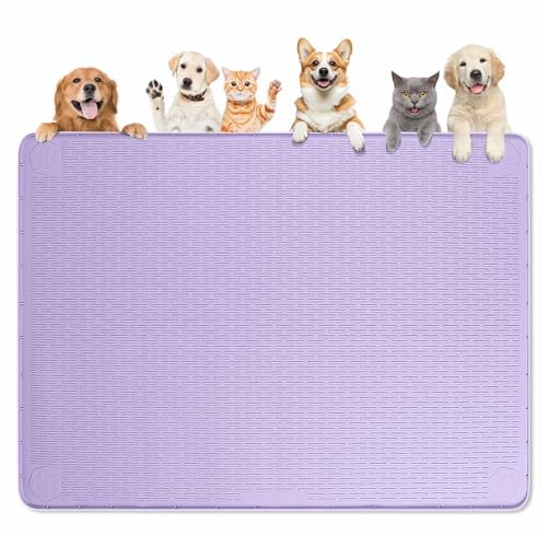 Dog Food Mat 50''x35'' Extra Large Dog Mat for Food and Water (50"L x 35"W / Purple)