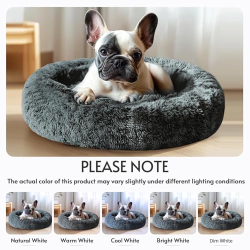 Calming Dog Bed for Small Dogs (Navy Grey / 23.0"L x 23.0"W x 8.0"Th)