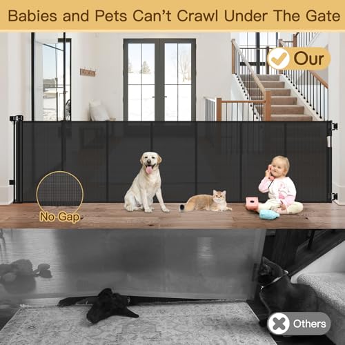 Reinforced 120 Inch Retractable Baby Gates Extra Wide Baby Gate to Prevent Crawling Through (Black / 33" Tall x 120" Wide（ With Reinforced Bar ）)