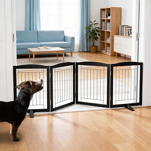 Freestanding Dog Fence Indoor (Black / 【4 Panels】80''w x 24''h)