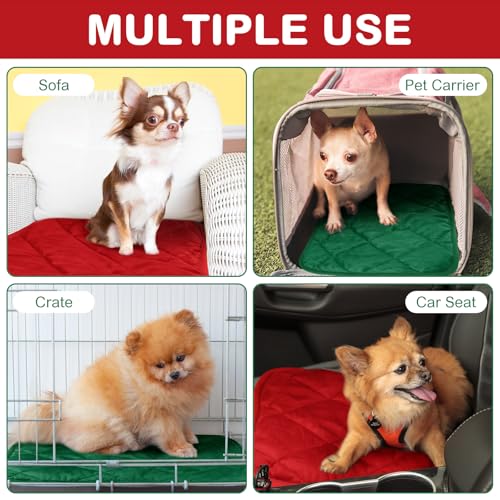2 Pack Self Heating Cat Mat Self Warming Pet Pads Washable Kennel Mat Dog Crate Pad Reflects Body Heat Non Skid Cat Thermal Pads for Puppy Indoor Outdoor (16 x 20 inches / Red, Green)