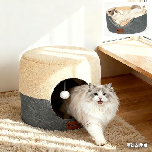 2-in-1 Foldable Cat Bed for Indoor Cats, Cat Cave & Sofa Bed (Grey / L-19.7"Lx19.7"Wx15"H)