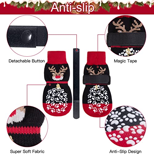 6PCS Anti Slip Dog Socks to Prevent Licking Paws (Medium (6 Count) / Christmas Red and Black)