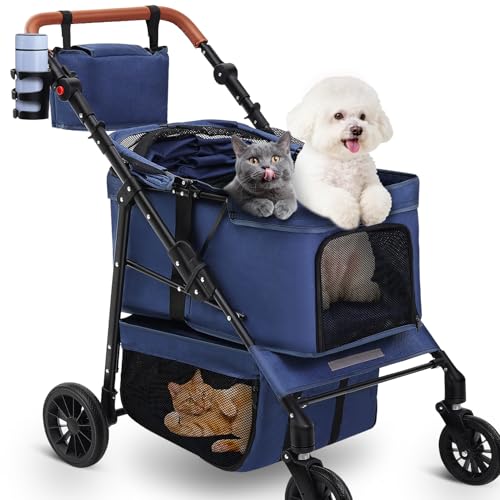 All Terrain Pet Stroller for 2 Small Dogs (Blue)
