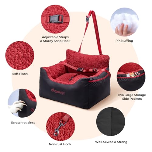 Dog Car Seat for Small Dogs & Cats Under 25 lbs (Black Red / Small)