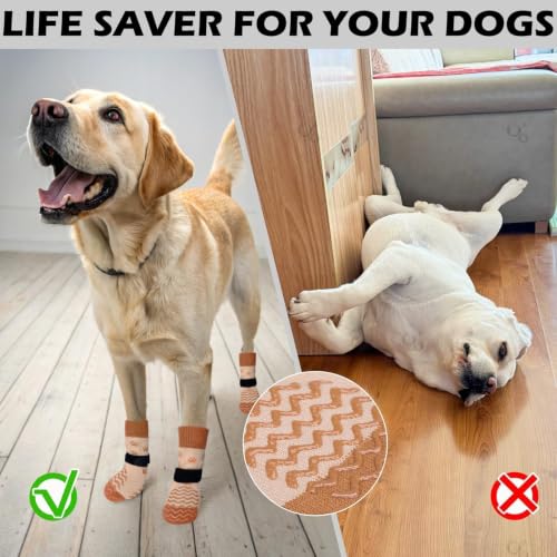 Anti Slip Dog Socks to Prevent Licking Paws for Hot Pavement (Brown / Medium)