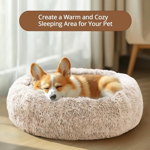 Calming Dog Beds Large Sized Dog (cream brown / 36.0"L x 36.0"W x 8.0"Th)