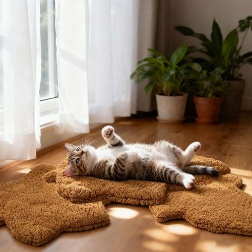 3 Pack Self Warming Pet Bed Leaf Shape Self Heating Cat Dog Mat Washable Thermal Sleeping Pad for Indoor Outdoor Hedgehog (Orange / Small-16"x20")