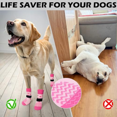 Anti Slip Dog Socks to Prevent Licking Paws for Hot Pavement (Pink / X-Large)