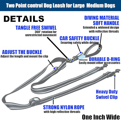 Two Point Control & Hands Free Dog Leash No Pull Black Large Dogs (Black / 5.3FT)