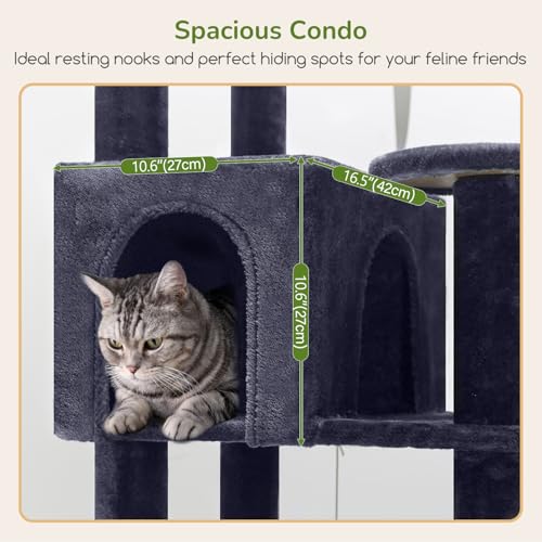 65in Sturdy Cat Tree Tower for Indoor Large Cats (65inch / Dark Grey)