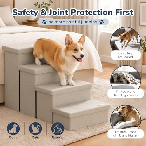 4 Step Wide Dog Stairs with Storage 23" H (Beige / 40"D x 17"W x 23"H)