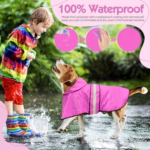 Dog Raincoat Waterproof Dog Rain Jacket Hooded Poncho Slicker (Medium / Pink)