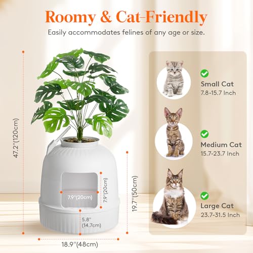 Hidden Plant Cat Litter Box with Plastic Scoop (White)